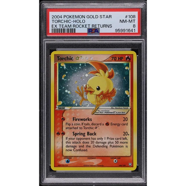 2004 Pokemon EX Team Rocket Returns Holo Torchic Gold Star #108 PSA 8 NM-MT